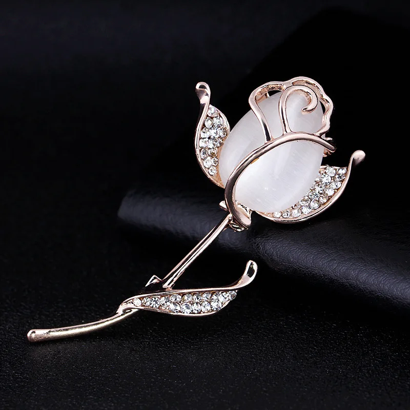 

JW-94 Fashion Clothing Accessories Jewelry Brooches Corsage Opal Rhinestone Alloy Large Rose Flower Leaf Pin Brooch, Picture colors