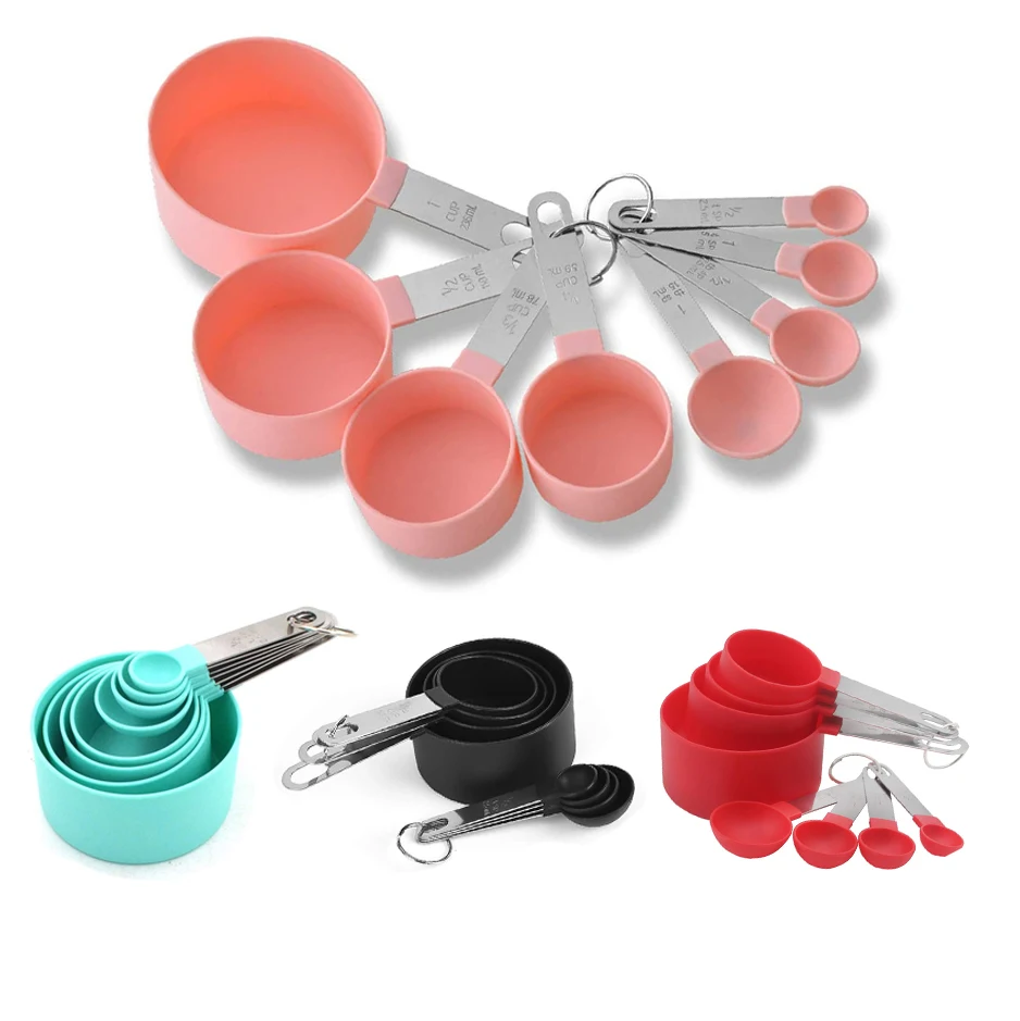 

8 pieces Baking Tool Plastic Measuring Cups and Spoons Set for Liquid Powder Coffee