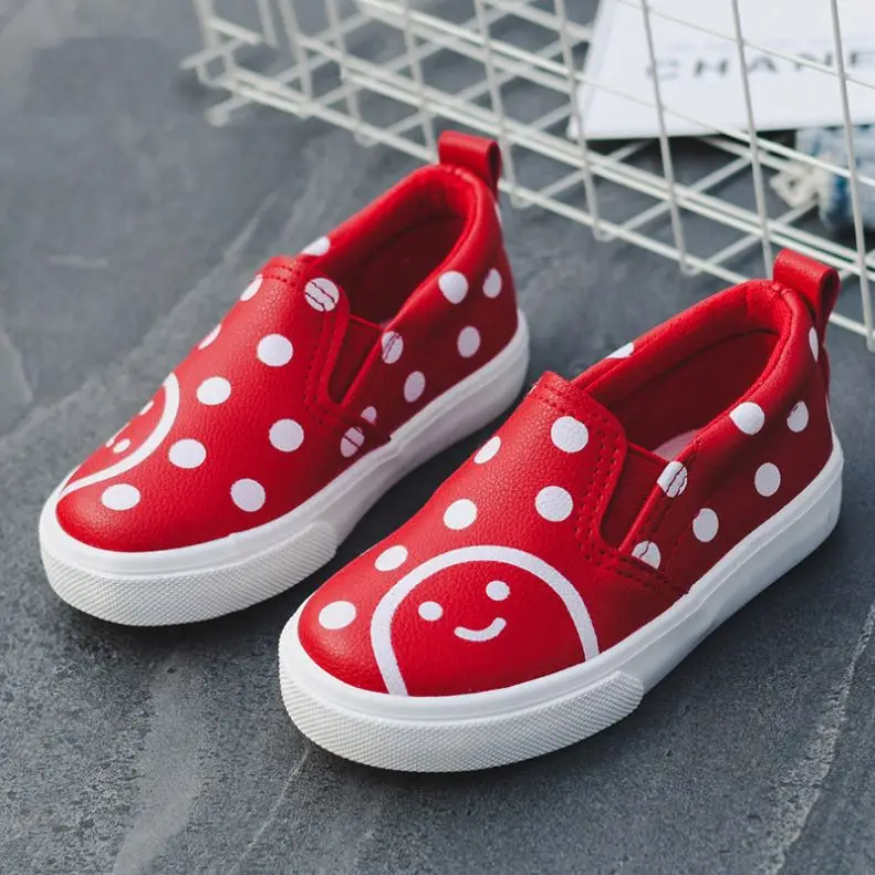 

Wholesale High Quality Casual Walking Boys Slip On Pu Leather Girls Kids Shoes, Red/pink/black