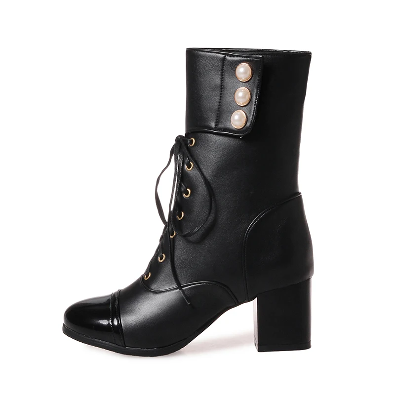 

Autumn Fashion Round Head Splicing Lace-up Women's Boots 2021, Black/white