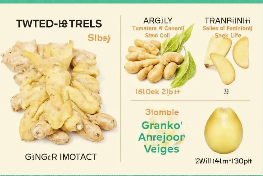 Fresh ginger root storage methods comparison showing whole ginger stored in paper towel, cut ginger in water jar, and frozen ginger pieces in container