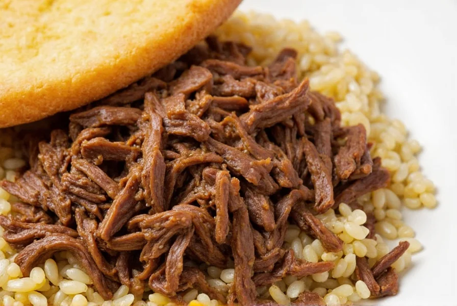 Finished braised shredded beef served on plate