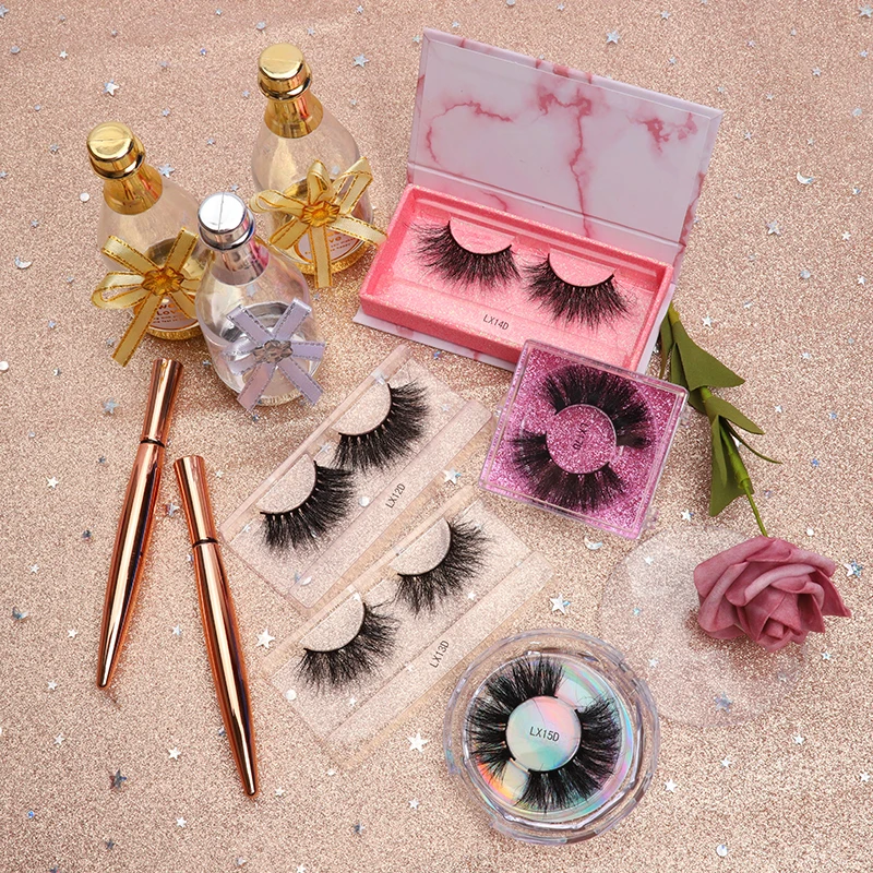 

Factory price 25mm 3d 100% mink eyelash fluffy false eyelashes private label with eyelash packaging lash box custom, Black