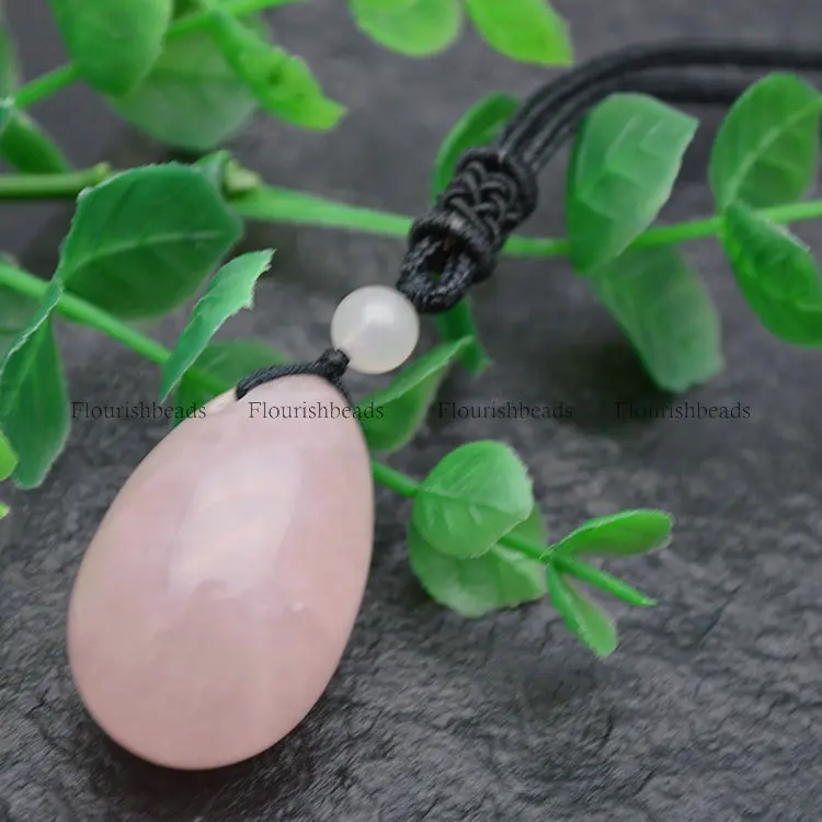 

Natural Energy Rose Quartz Egg Shape Stone Pendant Necklace Fashion Man Woman Jewelry