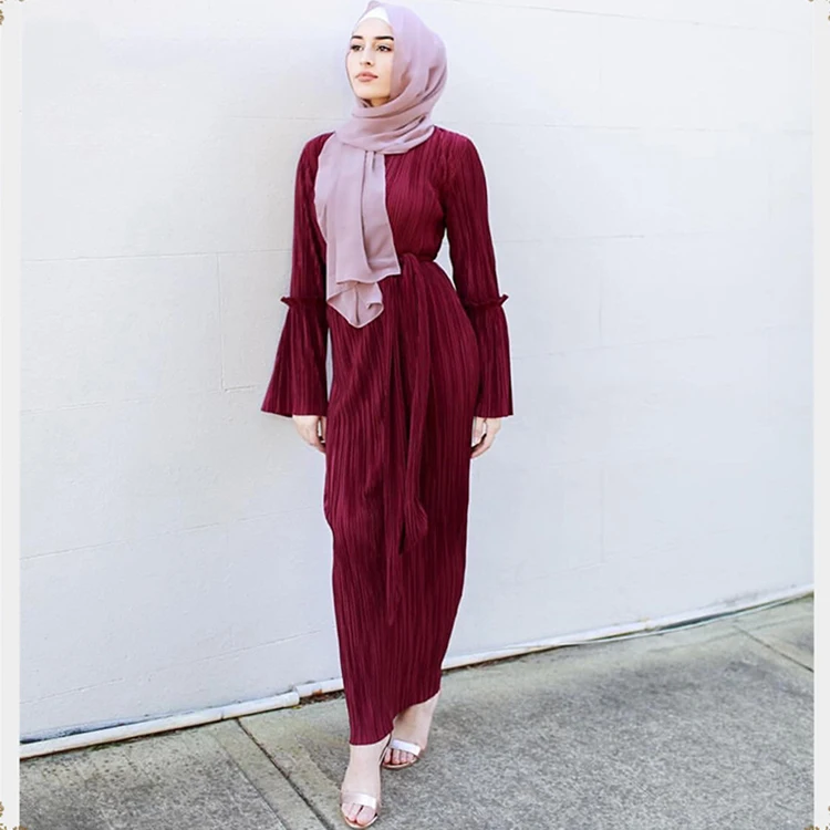 

Wholesale Latest Islamic Clothing Fashion Design Kaftan Pleated Ladies Maxi Muslim Women Dress Dubai Abaya, 5 colors in stock accepted customzied design