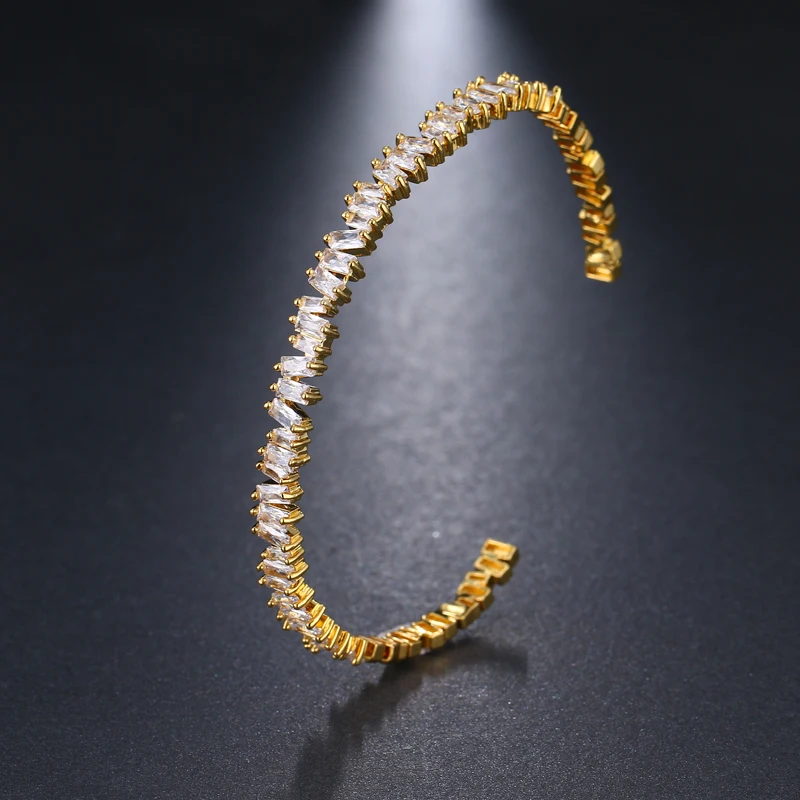 

Gold Color Bangle Bracelet with AAA Cz Beads Cuff Bracelets & Bangle For Women Fashion Jewelry Pulseiras
