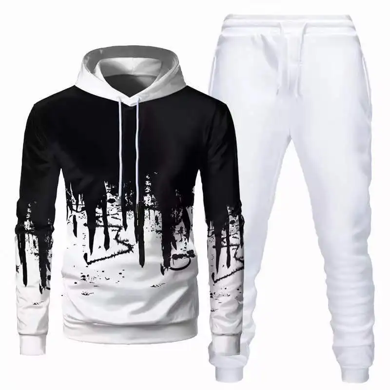 

2020 Hot sales casual long sleeve tracksuit fashion hoodie and jogger men 2piece set