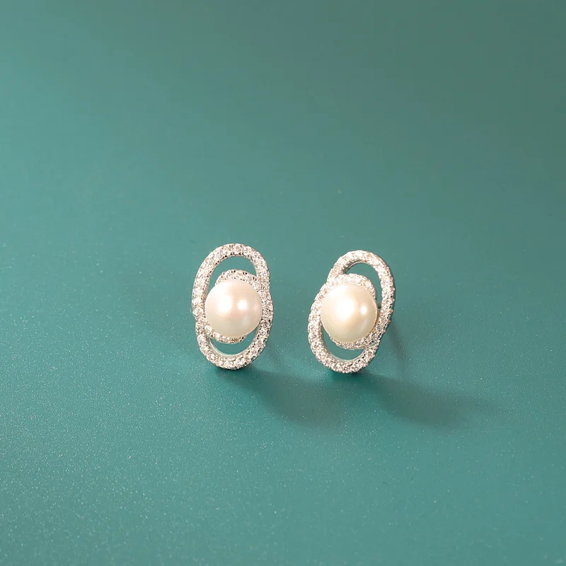 

JUHU 2021 New 925 Silver Diamond Pearl Earrings Tide Female Temperament Advanced Atmosphere Luxury Earrings