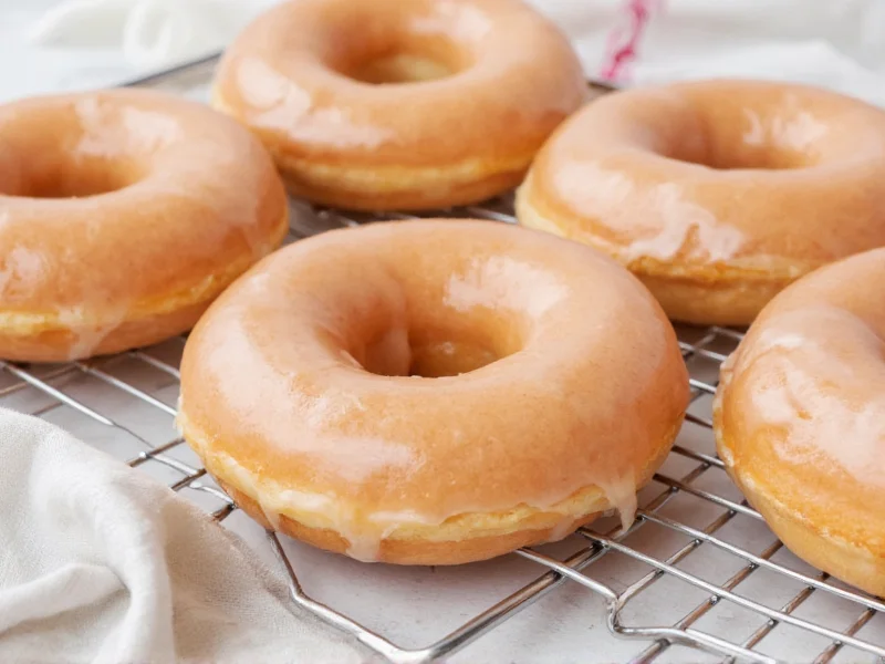 Fresh homemade glazed donuts on wire rack