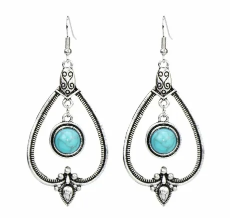 

Turquoise earrings Europe and Bohemia fashion Turquoise earrings accessories European and American ethnic style retro earrings, Silver