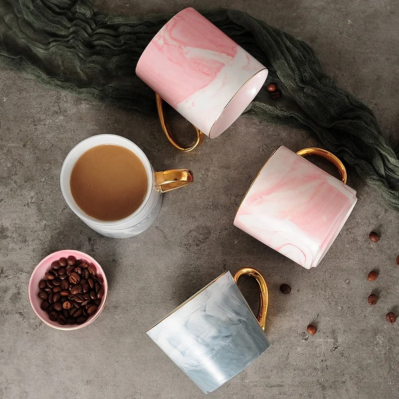 

Creative marble pattern bronzing handle mug ceramic Gift Coffee Cup Water Cup custom logo, As picure or customized