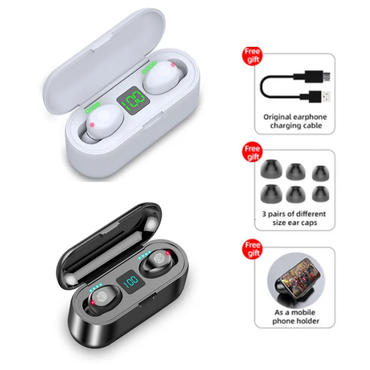 

2021 Hot Selling F9 5.0 Wireless Earbud Earphone Mini headphone with LED Display, with 2000mAh rechargeable gaming headset