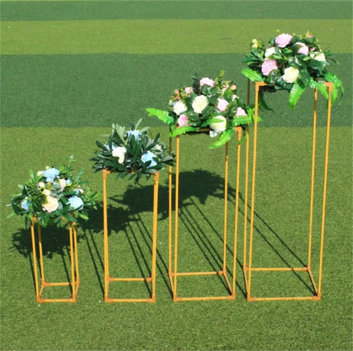 A-1217  in Stock Gold Metal Rectangle Centerpiece Flower Stands Wedding Stand for Sale