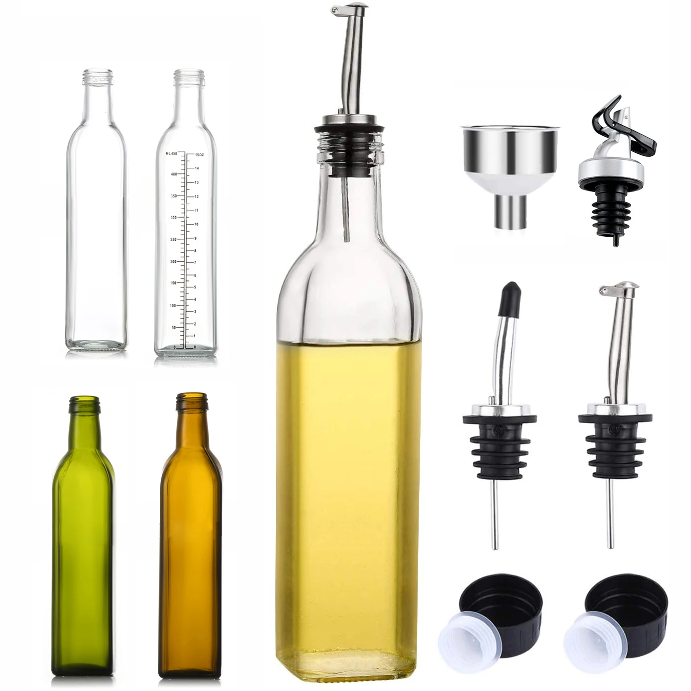 Olive Oil Dispenser Kitchen 500ml Vinegar Cruet Carafe Decanter Clear Glass Cooking Container Oil Dispenser Bottle with Pourers