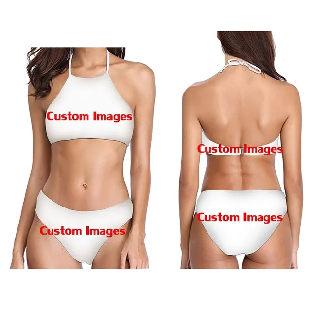 

High Neck Halter Bikini Set Custom Your Own Logo/Image/Photo Print Swimwear Woman Two-piece Swimsuits Bathing Beach Swimwear, Customized color