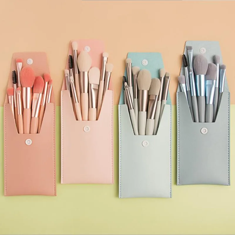 

8 Pcs Mini Pink Cosmetic Makeup Brush Set Private Label Travel Make up Brush Set With Bag, Pink,light pink,blue,grey,customized