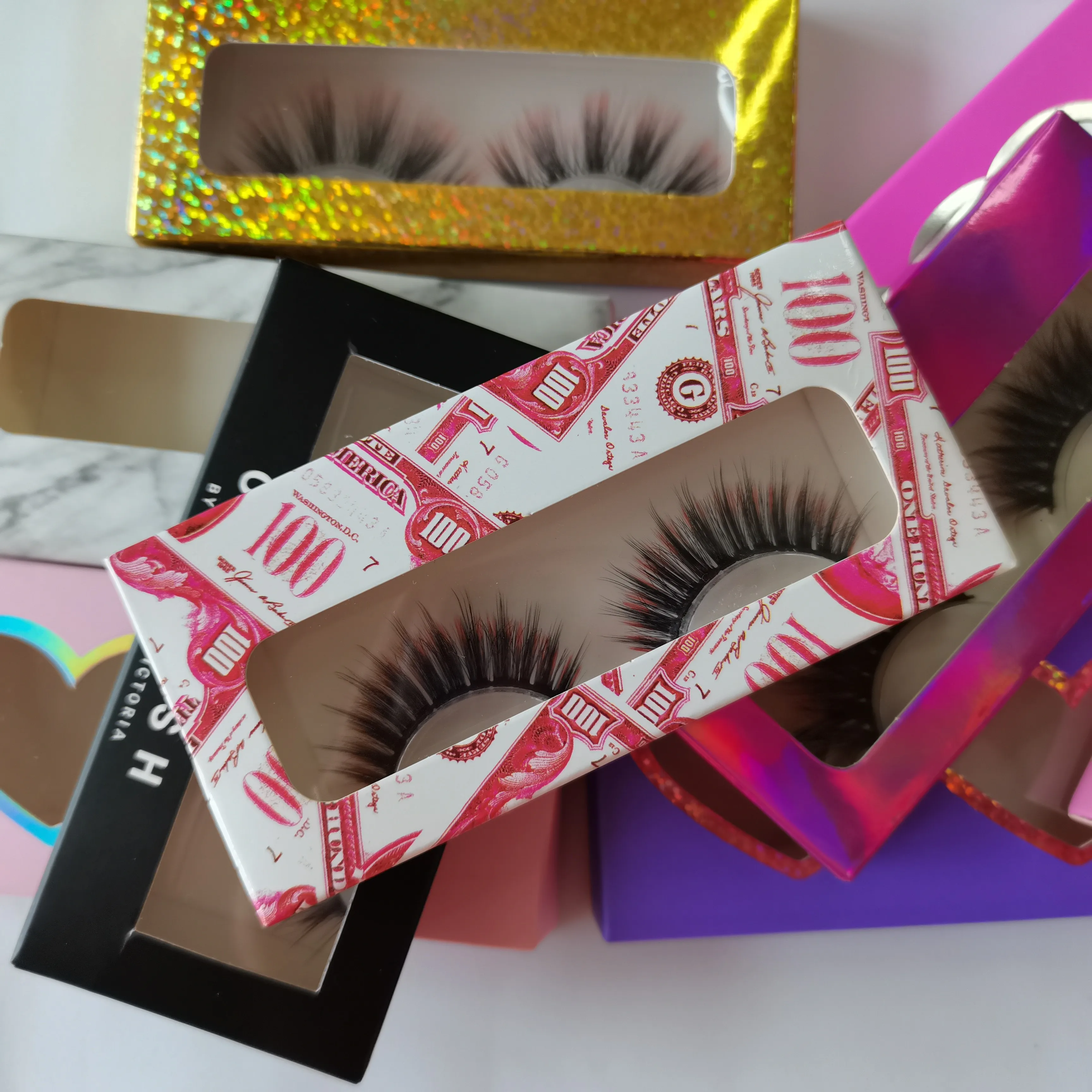 

OEM Private Label Custom 3D Natural False Eyelashes fluffy faux mink eyelash With Custom Packaging, Black color