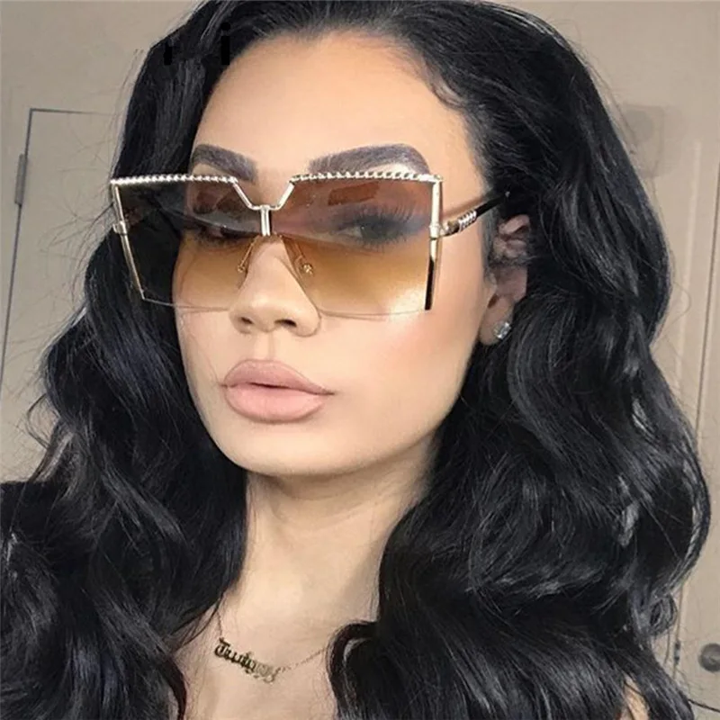 

Square Oversized Sunglasses Spiral Half Frame Metal 2020 High Quality Fashion One Piece Women S Black PC GOLD Gradient Stainless