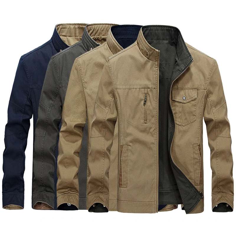 

plus size jackets men's cotton double-sided wear durable slim fit stand collar reversible business jackets for men
