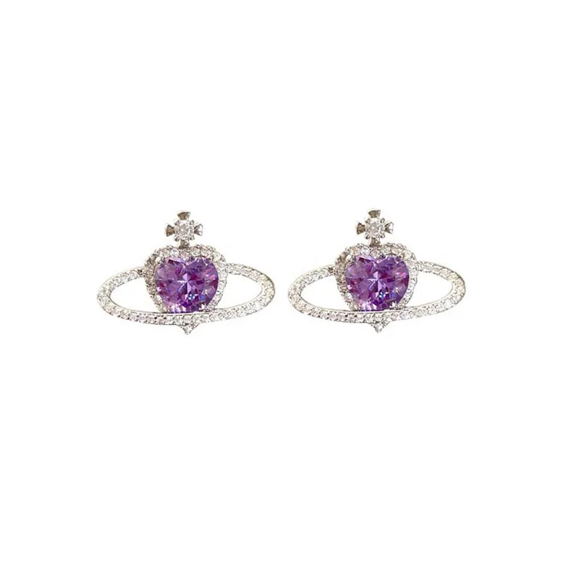 

Wholesale Fashion Purple Heart Saturn Earring Diamond Stud Earrings For Women