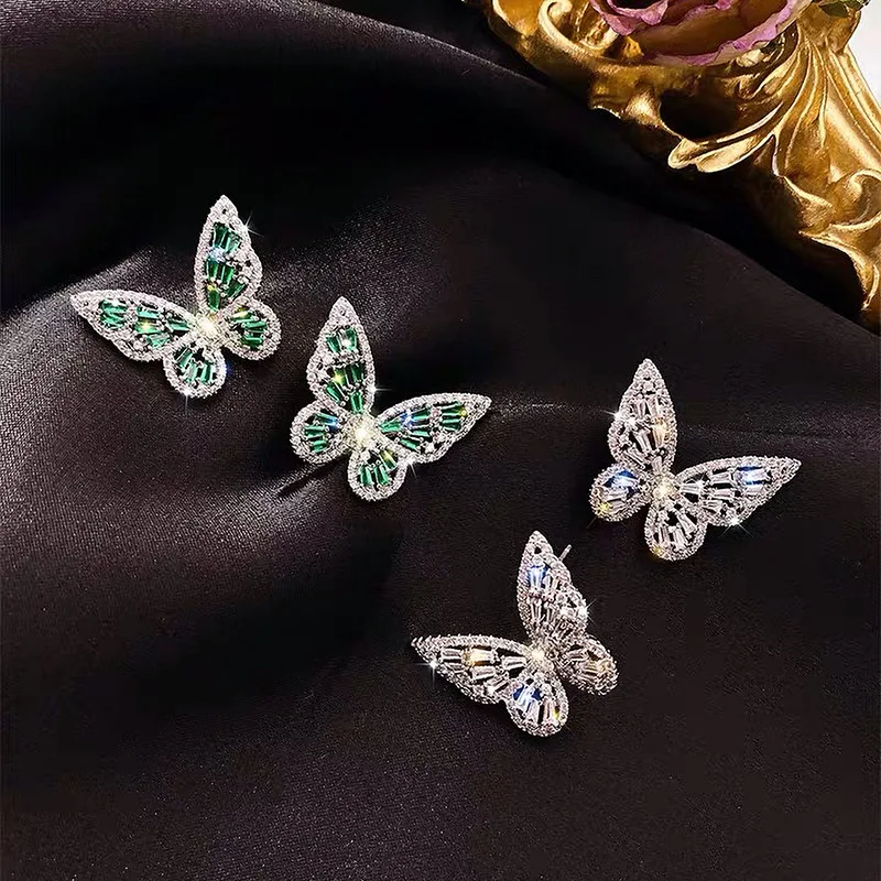 

2021 noble stud rhinestone gold plated butterfly earrings women