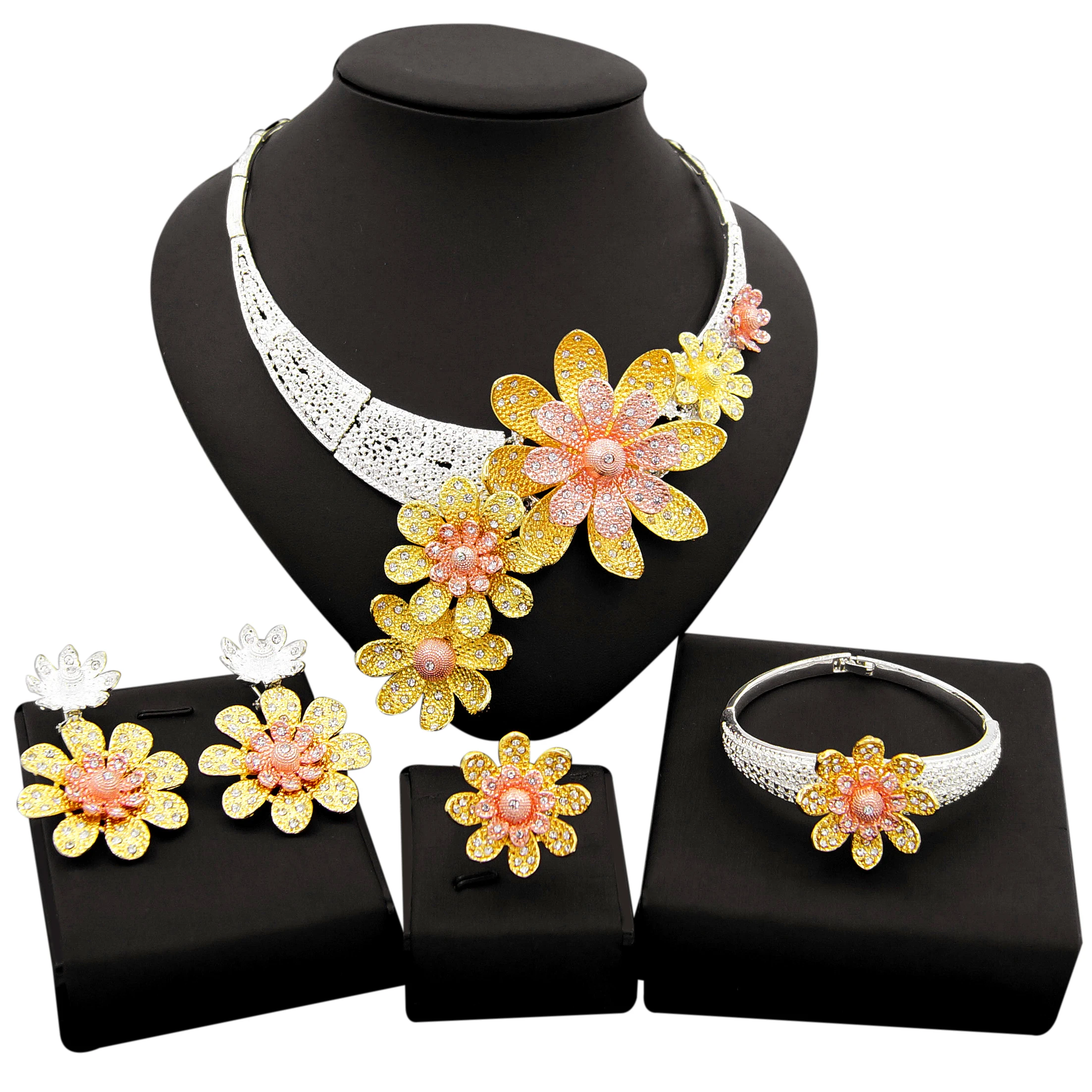 

Yulaili Brazilian Silver Color Flower Design Multi Jewelry Sets Wholesale Fashion Necklace Earrings Ring Hot Sale Jewelry Set