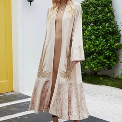 1815# Ramadan Eid Mubarak Abaya Golden Vintage Embbroidery Flower Abayas Kimono Muslim Dresses Islamic Clothing