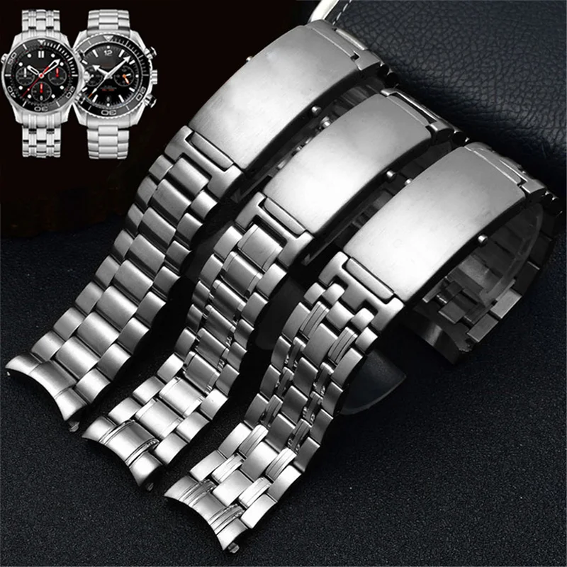 

18mm 20mm 22mm Solid Stainless Steel Watch Strap Men Metal Curved End Band Bracelet for Omega PLANET OCEAN 007 SEAMASTER 300 600