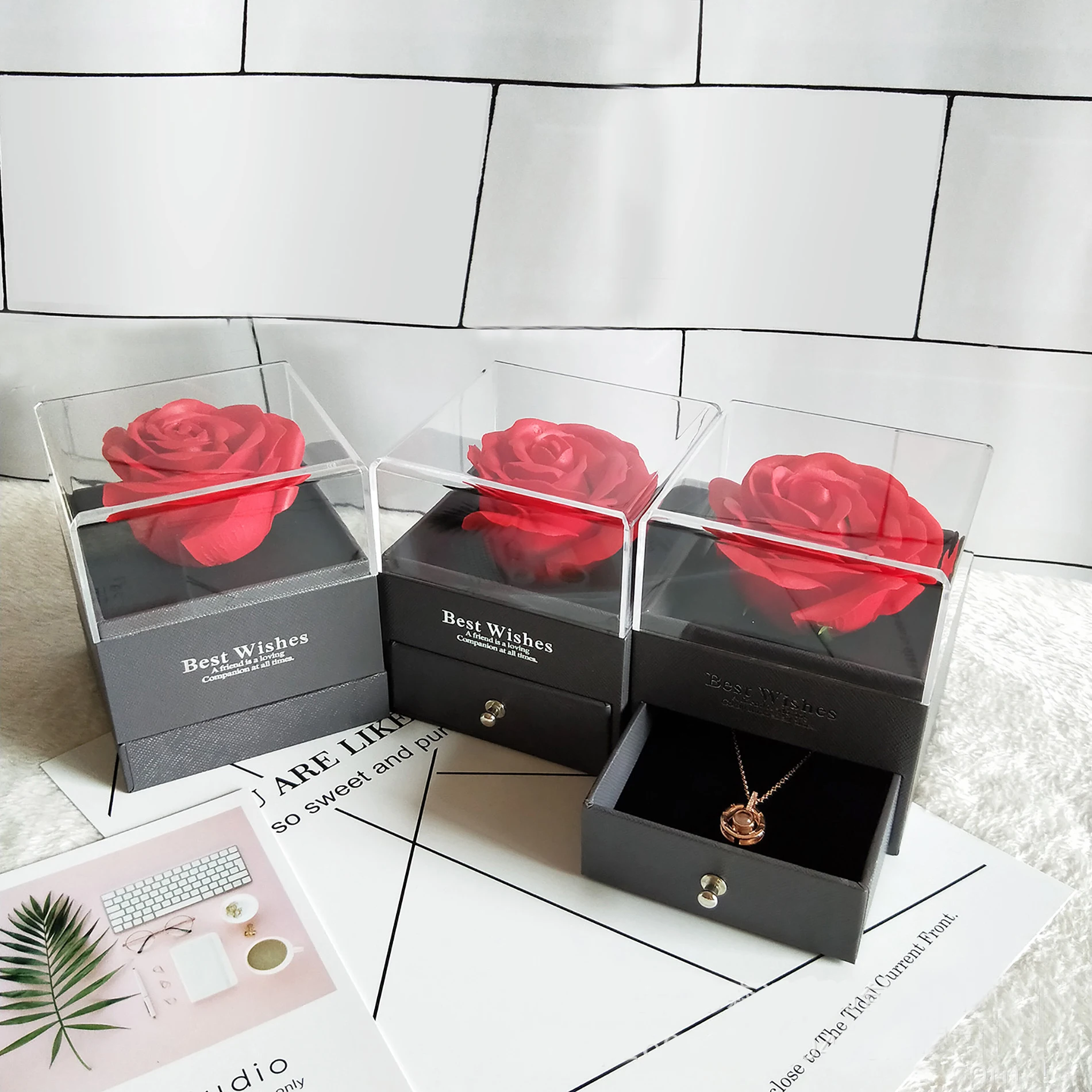 Luxury Paper Gift Packing Necklace Lipstick With Clear Window Jewelry Box