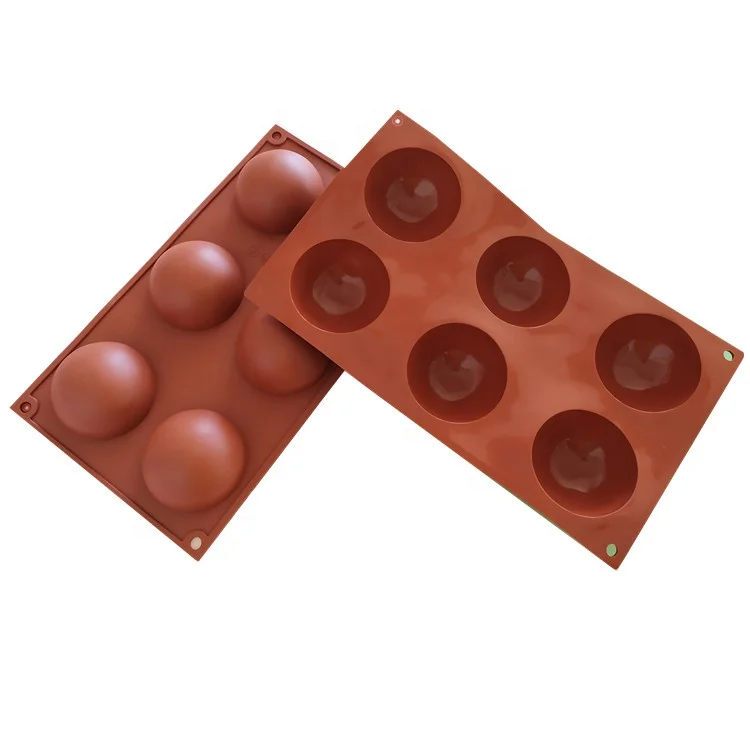 

Large 6 Holes Semi Silicon Baking Mould DIY Half Round Sphere Silicone Chocolate Bomb Molds For Cake Jelly Pudding, Brick red