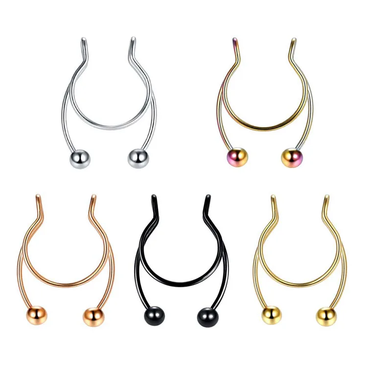 

VRIUA 2021 New U Shaped Nose Ring Lip Hoop Septum Rings Stainless Steel Nose Piercing Fake Piercing Oreja Pircing Jewelry, 5 colors