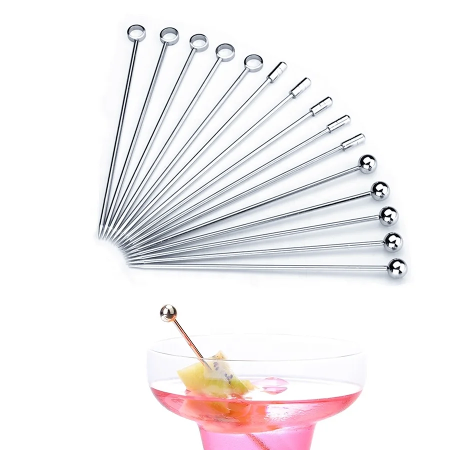 

Bar Toothpicks Martini Olive Skewers Reusable Metal Drinks Skewers Garnish Sticks Stainless Steel Cocktail Picks, Sliver