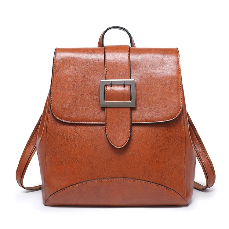 

BP004 OEM New vintage luxury oil wax Pu leather Women backpack bag school