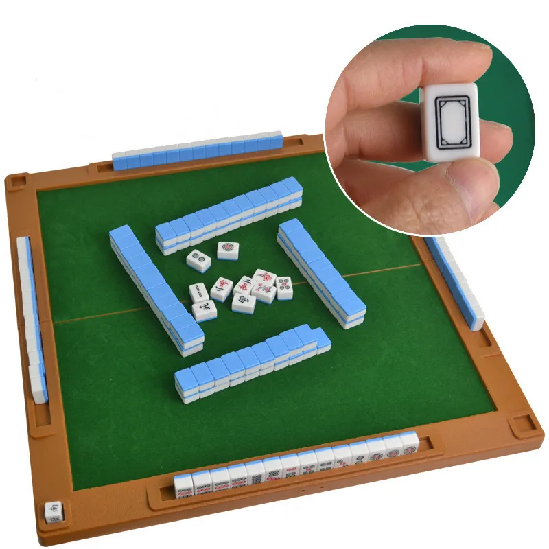 

4 in 1 Traveling Mahjong Game Portable Mini Mahjong with foldable table Home Games Chinese Funny Family Table Board Game, Green\white