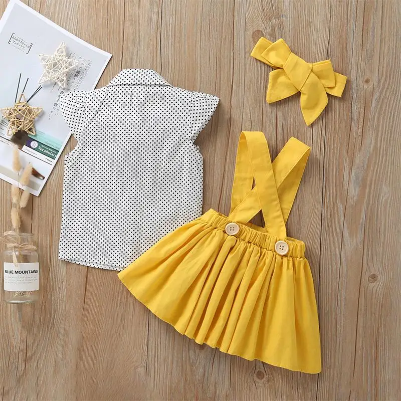 

Boutique Cute Polka Dot Pattern Yellow Dress Baby Clothing Set Children 3pcs Suit For 0-4 Years Old Girls, Gray, yellow