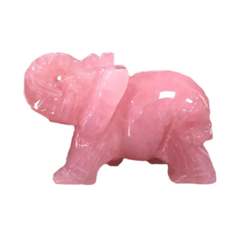 

Wholesale Natural Rose Quartz Hand Carved Small Elephant Crystal Pink Figurine For Ornament