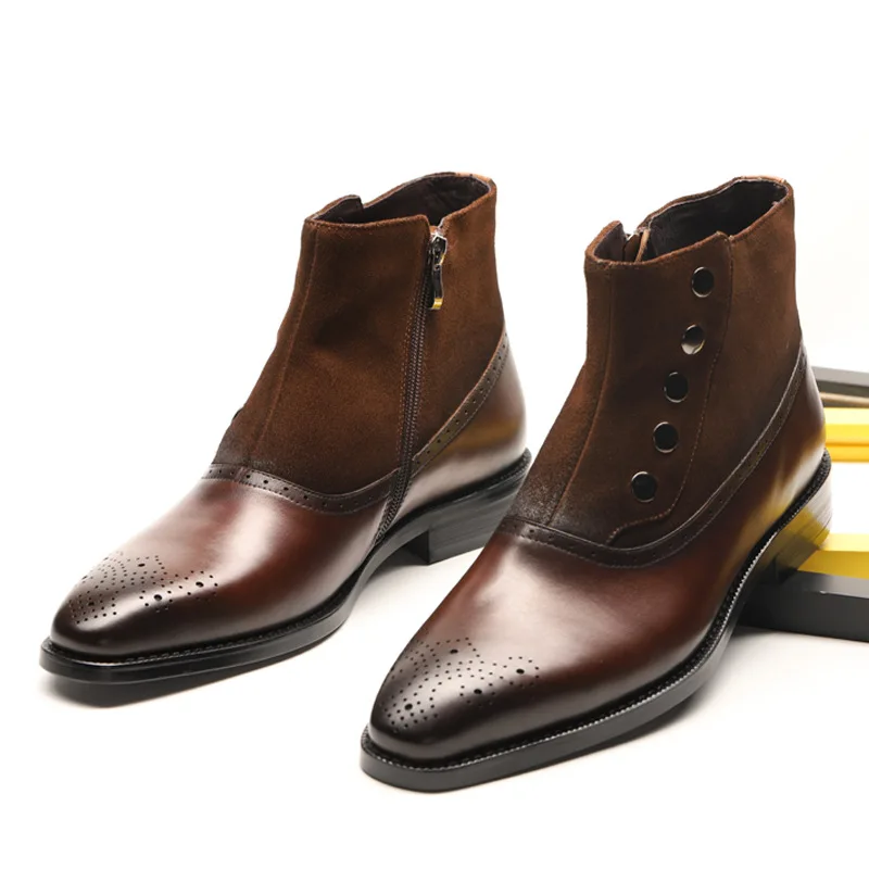 

Fashion Zip-up Ankle Boots Italian Wholesale Genuine Leather Boots for Men Business Formal Dress Shoes