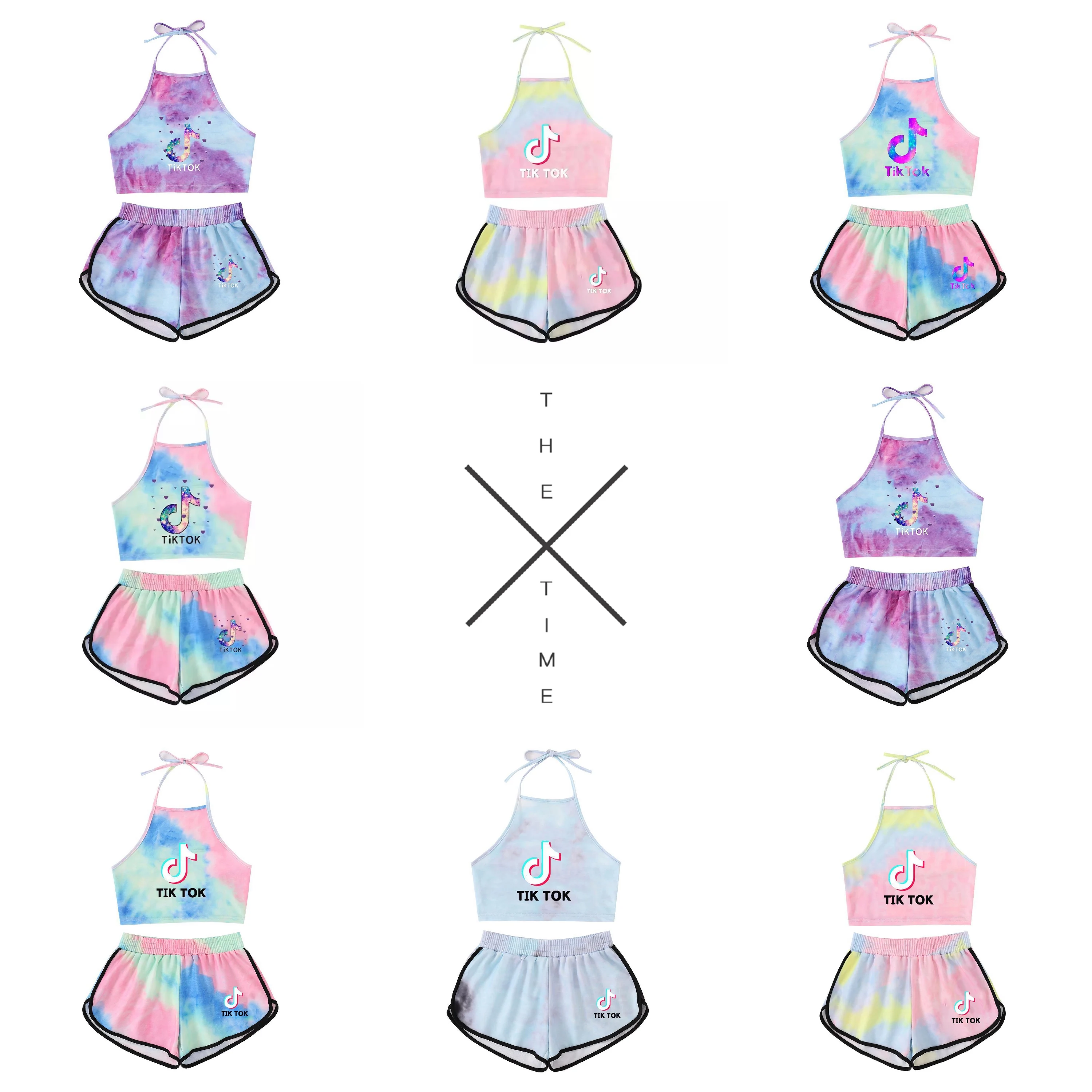 

Mimore Fashion Design Tok tikTwo-piece printed shorts with navel strap