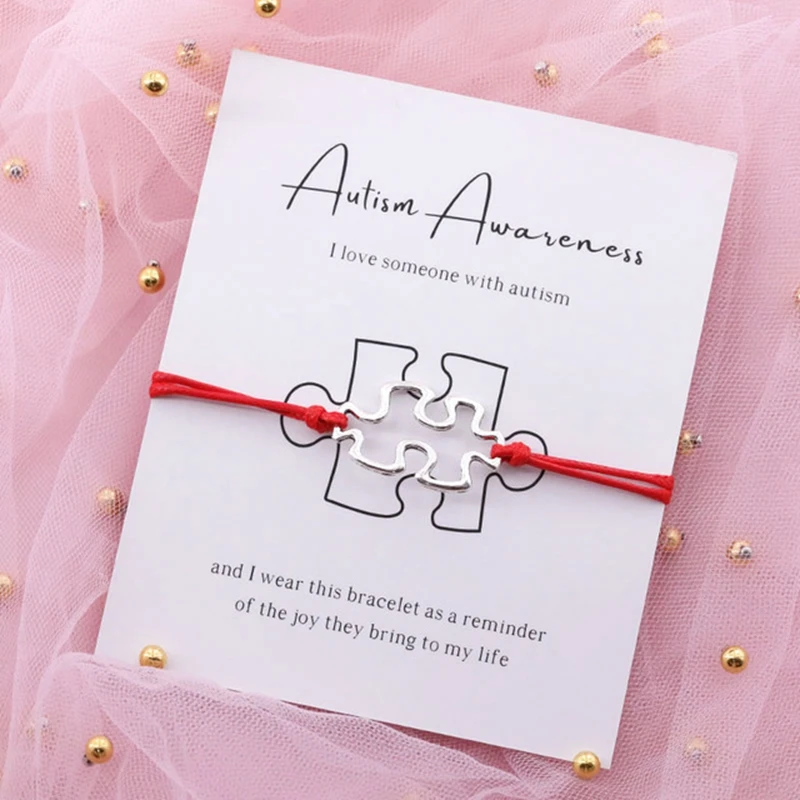 

New Hand Briaded Autism Speaks Bracelet Autism Awareness Bracelet Friendship Puzzle Charm Wishing Bracelet Inspirational Gift, As picture