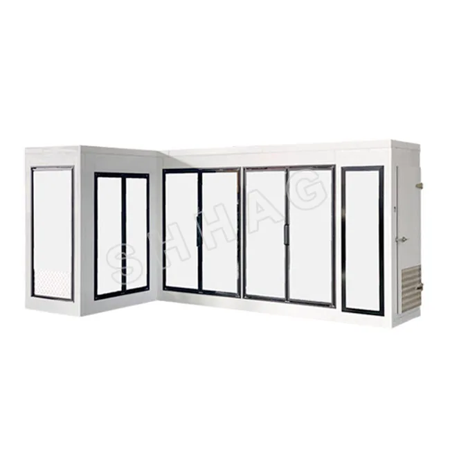 

Walk in cooler with display glass doors/shelves/condensing unit, Black/sliver/golden