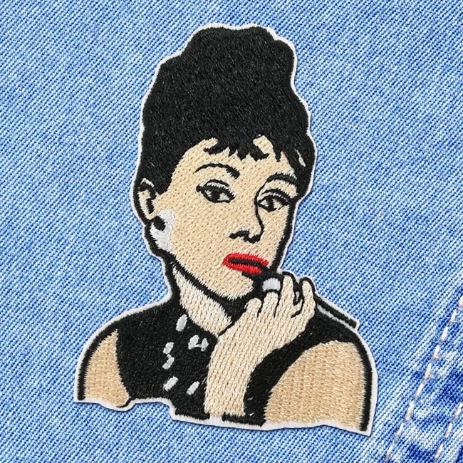 

Wholesale Custom Fashion kpop idol Audrey Hepburn embroidery patch adhesive embroidered patches for clothing, Customized color