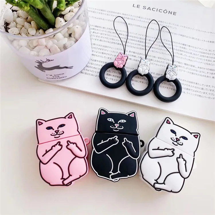 

Wholesale Cute Funny Middle Finger Cat Silicon Shockproof Case Funda for Airpods 2 for Air Pods 1 2