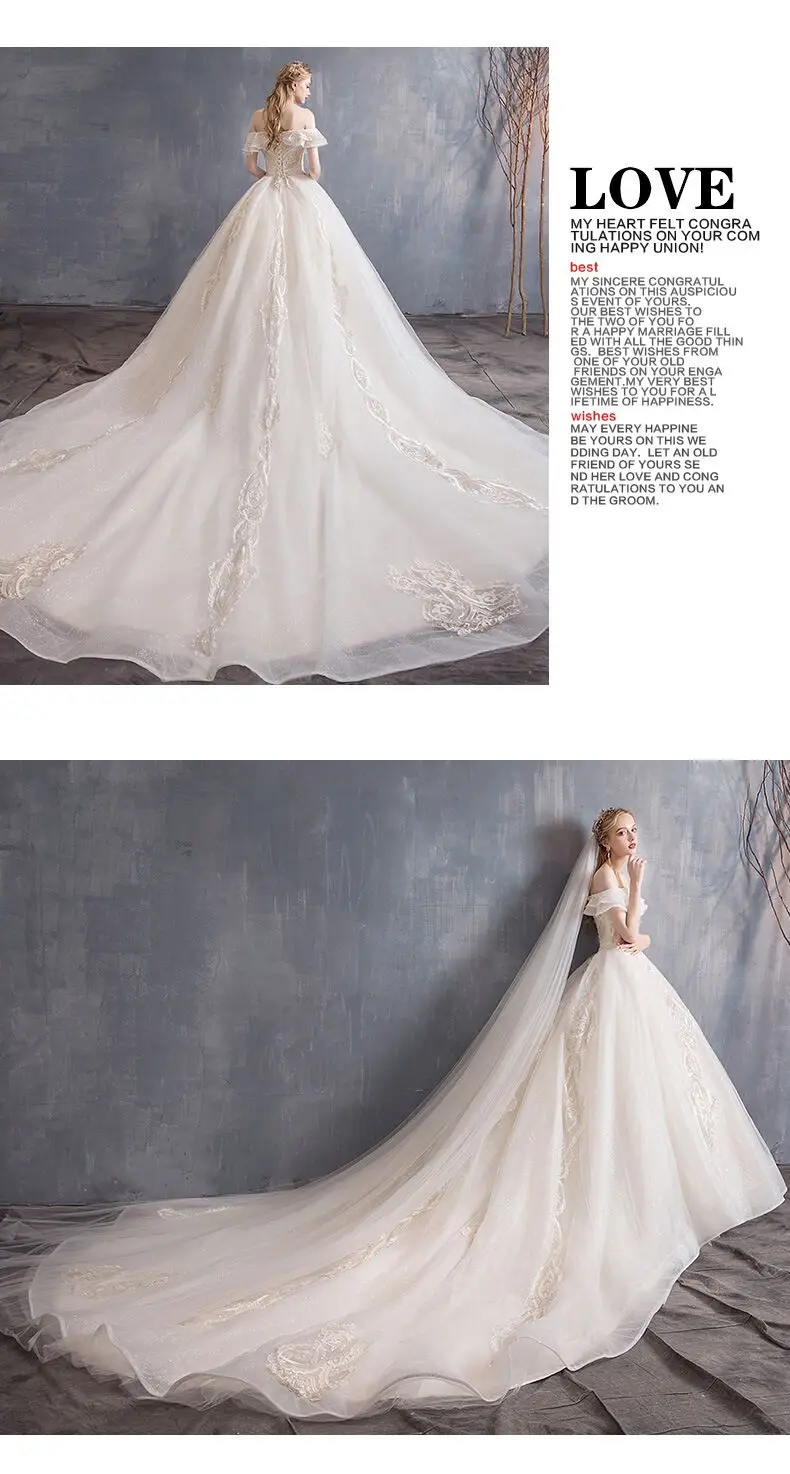 The latest design princess neckline off-the-shoulder wedding dress beautiful PROM dress