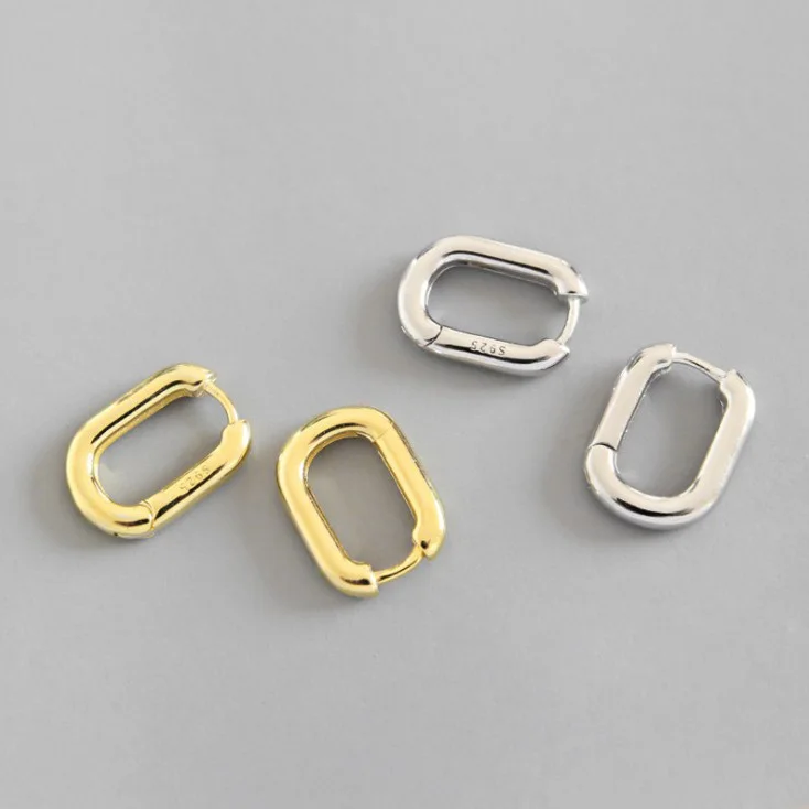

Gold Chunky 925 Sterling Silver Oval Huggie Hoop Earrings Minimalist Small Hollow Circle Earrings Jewelry For Women, Gold/silver/customize