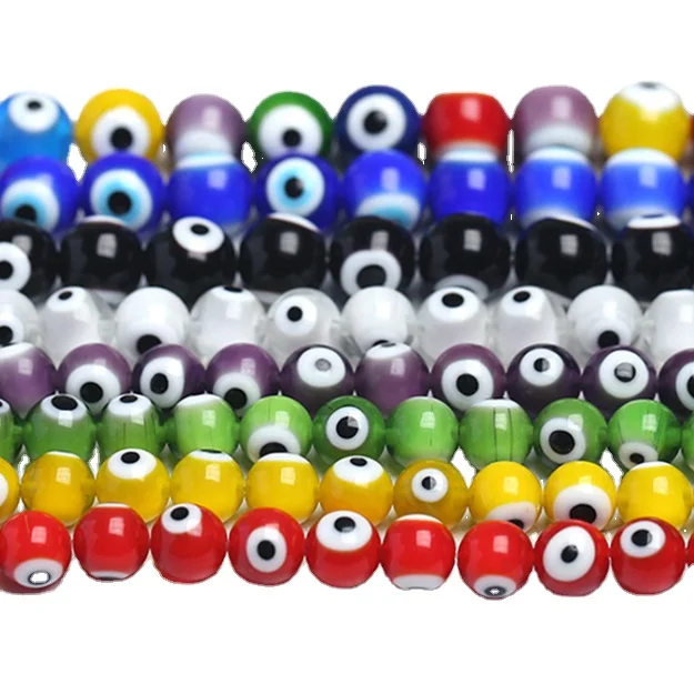 

Wholesale lampwork glass4mm 6mm 8mm 10mm 12mm turkish blue evil eye beads for DIY bracelet making, Multicolor