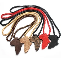 

Hip-hop Style Africa Map Pendant Wood Beaded Necklace