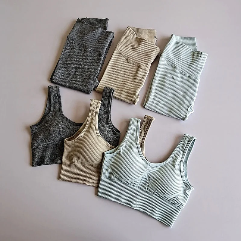 

Wholesale Custom Logo Sport Clothing Set Seamless Women ribbed yoga set
