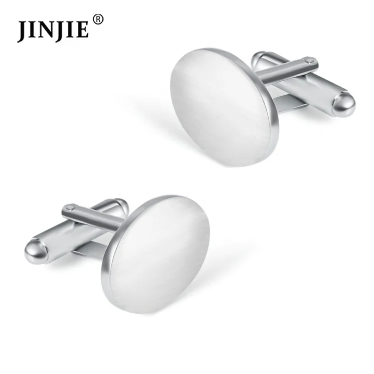 

Cheap silver brushed oval shaped stock metal cuff links for men