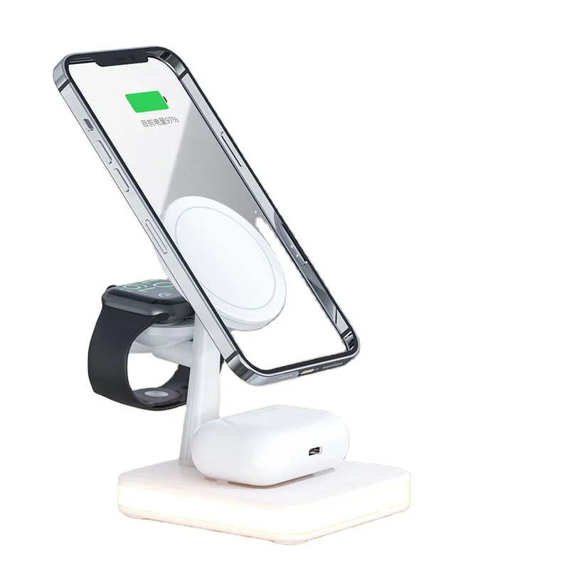 

New Design Fast Qi Wireless Charger 3 in 1 Wireless Phone Charging Stand Dock Station, White,black
