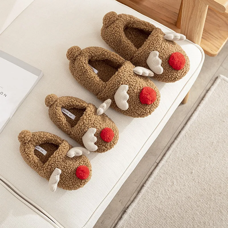 

custom Christmas Elk winter ladies woman kids mommy and me parentage matching family shoes house hotel home plush fur slippers, As picture see